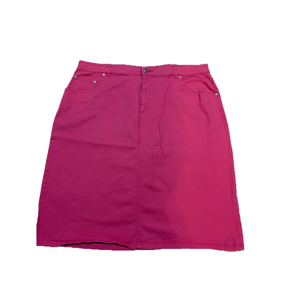 Avenue Blues Denim Skirt Pink with Button & Pockets Size 16 Straight Knee Length